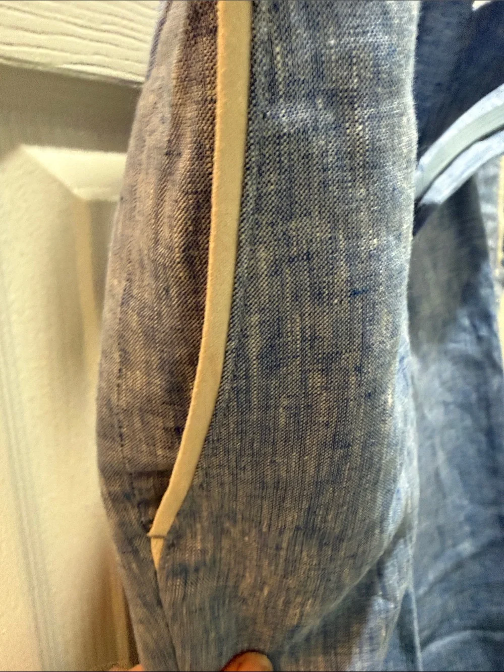TALLIA linen Light Blue Chinos with Cream Piping